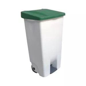 Poubelle a pédale 120L PP blanc couvercle vert 89x56x48cm